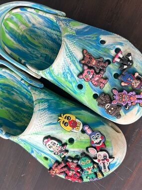 CROCS Kids Tie-Dye Blue & Green Clog with Character Charms